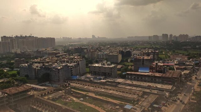 Aerial view of noida city | air pollution and smog in Noida NCR india | Air pollution | greater noida