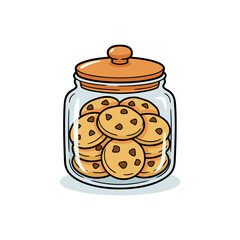 Chocolate chip cookies in glass jar with orange lid isolated