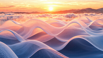 Wavy Textured Landscape Under a Dramatic Sunset Sky