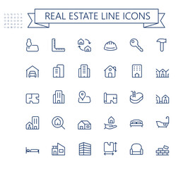 Real estate line vector icon set. Realty minimal small icons. Editable stroke.
