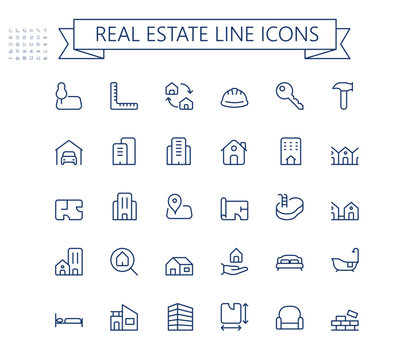 Real estate line vector icon set. Realty minimal small icons. Editable stroke.
