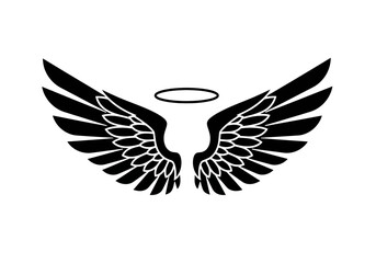 Fototapeta premium Black angel wings with halo