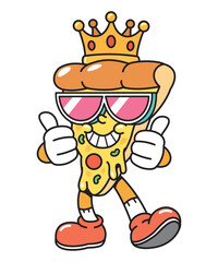 Pizza King Cartoon Mascot with Crown and Sunglasses