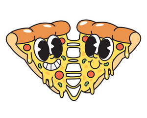 Funny Double Pizza Slice Cartoon Mascot Illustration