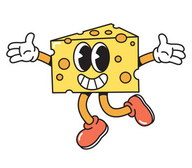 Happy Cartoon Cheese Character Running with Open Arms