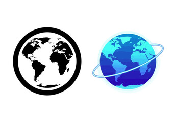 Vector illustrations of earth and planet icons in different styles and colors