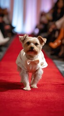 White fashion dog portrait in luxury studio, white fashion dog portrait with clean editorial style, white fashion dog portrait for premium branding