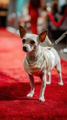 White fashion dog portrait in luxury studio, white fashion dog portrait with clean editorial style, white fashion dog portrait for premium branding