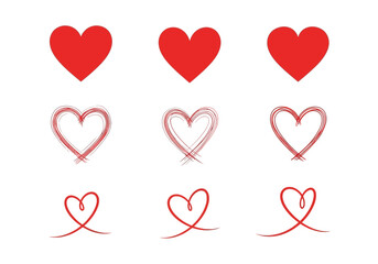 Collection of red heart shapes on a for valentines day