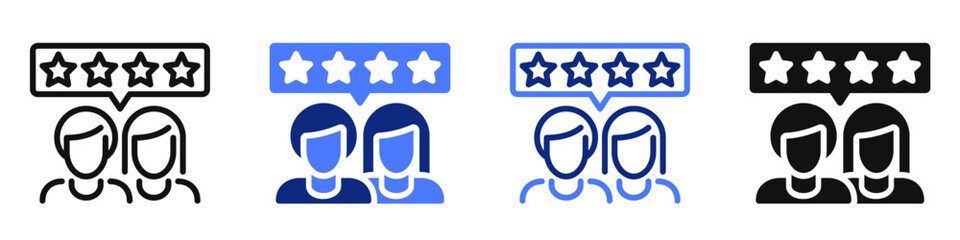 Vector icon or logo of two people with rating stars related to customer feedback and satisfaction, client rating and review. Symbol for website or app UI, logo design, illustration