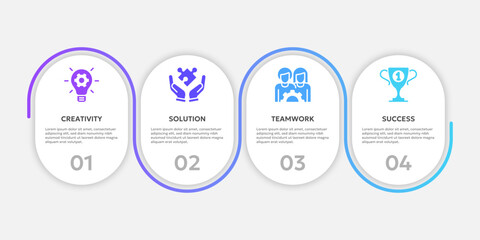 Vector illustration of 4 steps to business project roadmap or plan related to idea, solution, teamwork and success. Modern infographic or presentation design template