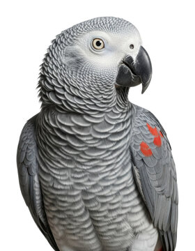 Majestic grey parrot portrait animal isolated on transparent background