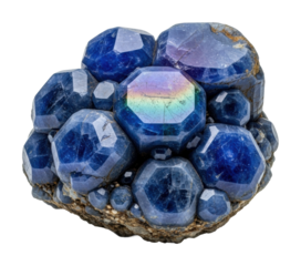 Blue mineral crystals natural rock formation isolated on transparent background