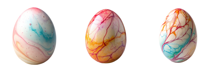 Set of easter marble eggs on transparent background