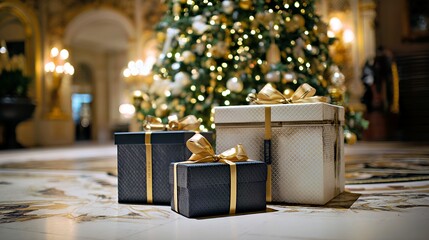 Luxury Christmas Gift Boxes with Gold Ribbons: Festive Holiday Decor Ideas