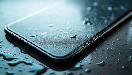 Ultra-macro hyper-realistic close-up of a smartphone screen surface showing fingerprints, micro-scratches, and subtle reflective textures, emphasizing expressive angle, composition, and nuanced color 