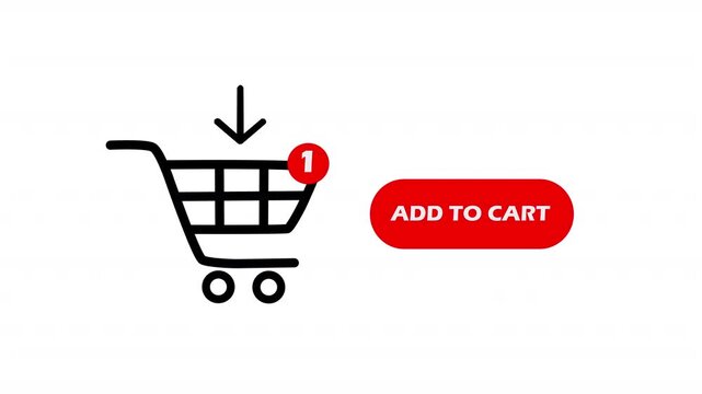 shopping cart outline icon animation with add to cart button 4k video footage