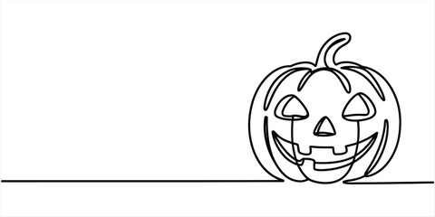 A continuous line art drawing of a halloween jack-o'-lantern pumpkin Vector, illustration