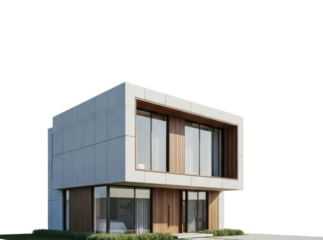 Modern house design urban environment visualization minimalist style isolated on transparent background