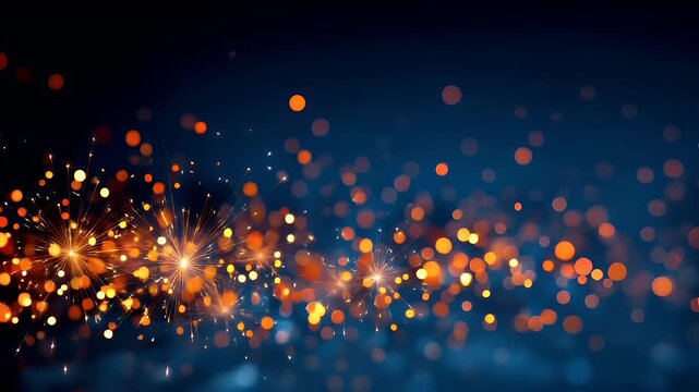 A vibrant, abstract representation of fireworks against a deep blue backdrop. The fireworks burst in a myriad of warm, golden hues, creating a visually captivating contrast.
