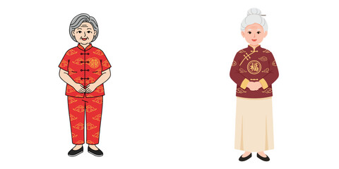Vector of grandmother wearing traditional Chinese Tang Suit. 