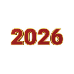 3D Gold Number 2026 Text for New Year Transparent