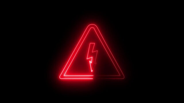 Abstract Red Neon Glowing Electric Warning Triangle Icon on Dark Background. neon hazard triangle for power warning animation. 4k video