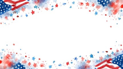 Obraz premium An ic watercolor border design featuring elements of the American flag scattered stars and redblue paint splatters perfect for patriotic celeb ns and national themes