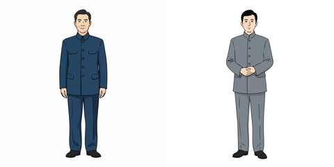 Vector of a man wearing traditional Chinese clothing. Vector, minimalist, illustration, icon set.