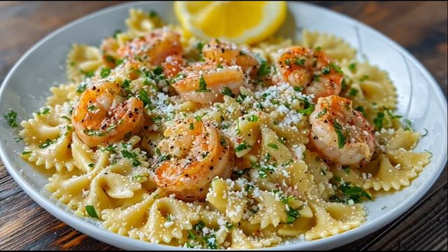 Creamy Lemon Garlic Shrimp Farfalle