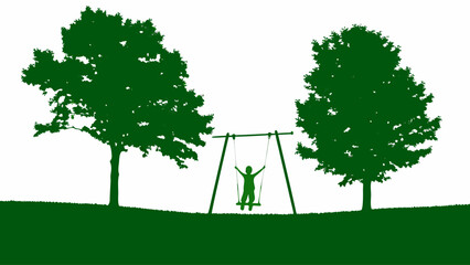 Child playing on swing set in park with trees