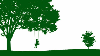 Serene silhouette of a child on a swing under a tree