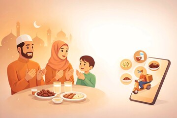 Ramadan Food Delivery Promotion Illustration for App and Online Marketing