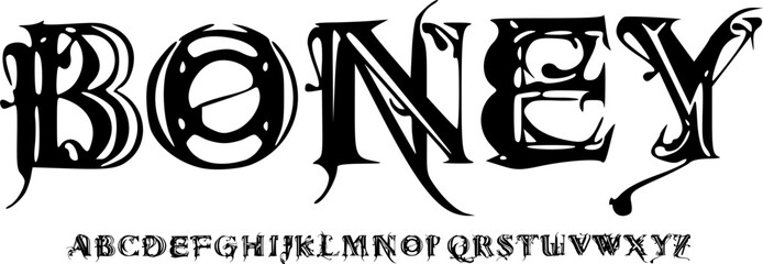 Boney Gothic Decorative Font – Curved Serif Alphabet Typeface with Elegant Dark Meaning for Designers