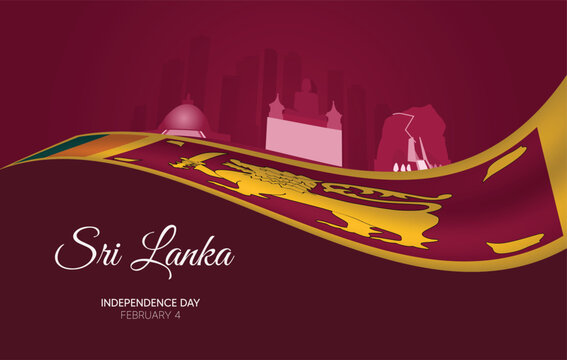 Sri Lanka Independence Day February 4 cityscape with flag vector poster - Powered by Adobe