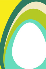 Abstract vector background with organic curved shapes in shades of green, yellow, and teal. Modern minimalist frame with white copy space for Easter