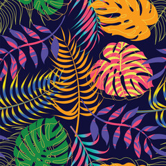 Abstract Floral seamless pattern with leaves. tropical background