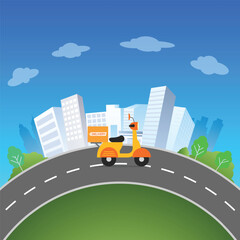 Delivery service motorcycle on map. Online app tracking, city background
