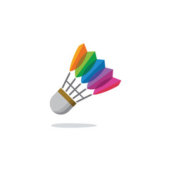 Vibrant rainbow colored badminton shuttlecock vector illustration, depicting a dynamic and playful sports equipment design with multi-colored feathers for athleticism and recreation