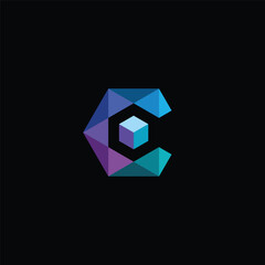 Modern geometric letter C icon featuring an intricate polygon structure and a core cube, suggesting a strong and futuristic digital presence for businesses and technology concepts