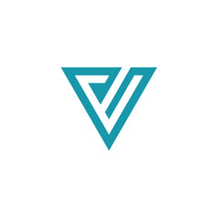 Sleek and modern abstract geometric logo design featuring a stylized letter P and V integrated within a bold triangular shape, representing progress and visionary concepts