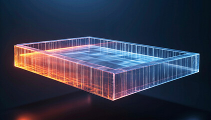 Glowing Wireframe Cube with Gradient Lighting in Dark Space