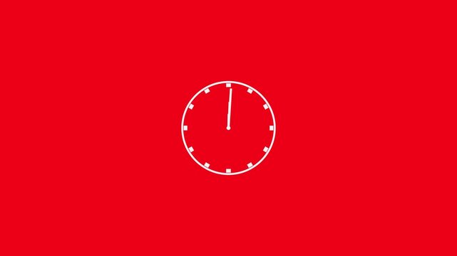Simple icon watch animation on red background. Clock Counting Down 24 Hour Day. 4K resolution animation of clock with moving arrows.