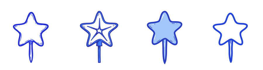 Collection of blue star icons in various designs  