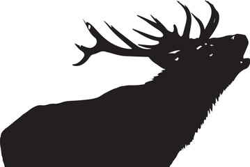 Majestic Deer Stag Silhouette with Forest Landscape on White Background.
