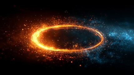 Abstract fiery orange and blue energy ring with futuristic glowing background.