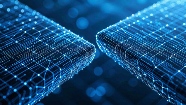 Close-Up of Blue Wireframe Mesh with Digital Texture - Powered by Adobe