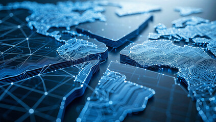 3D World Map with Network Connections and Blue Hues