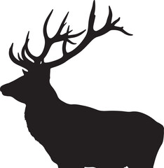 Majestic Deer Stag Silhouette with Forest Landscape on White Background.
