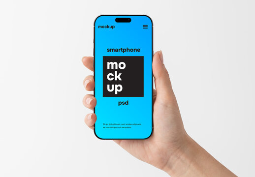 A female hand holding a smartphone isolated on white background